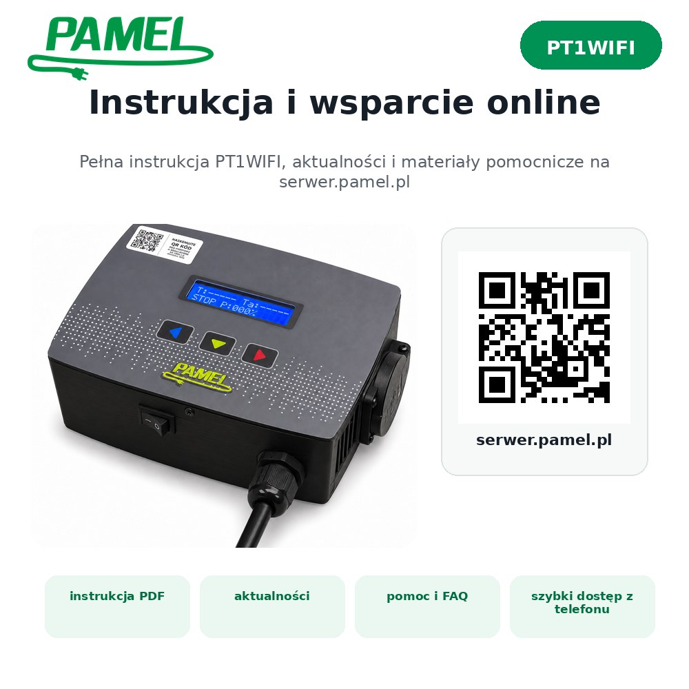 PAMEL PT1WIFI – programator czasowy Wi‑Fi | S8 7 dni, tryb URLOP