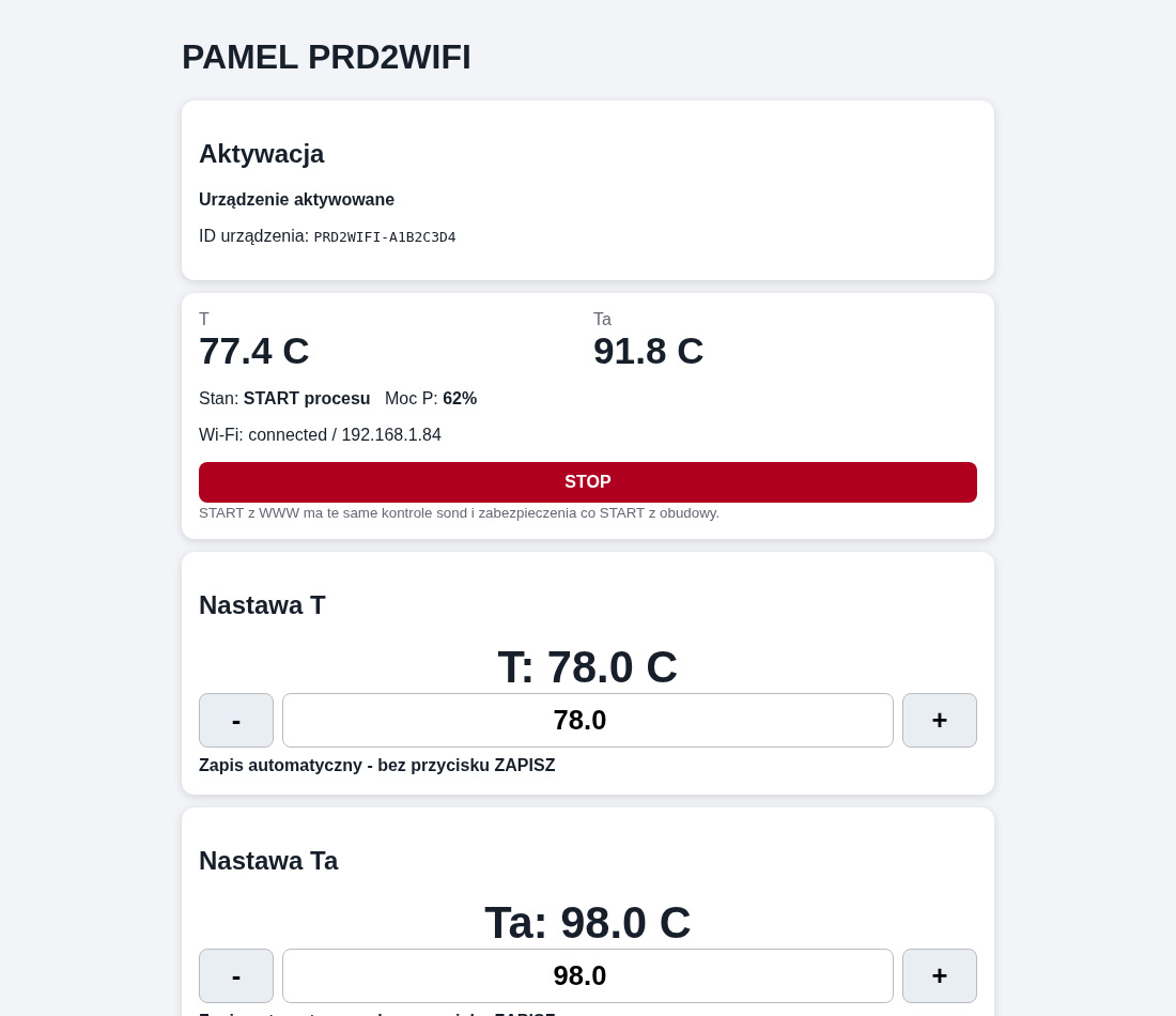 PAMEL PZW2WIFI 2000 W – zestaw do wędzarni Wi‑Fi z PRD2WIFI, PGW1 i 2 sondami - obrazek 5