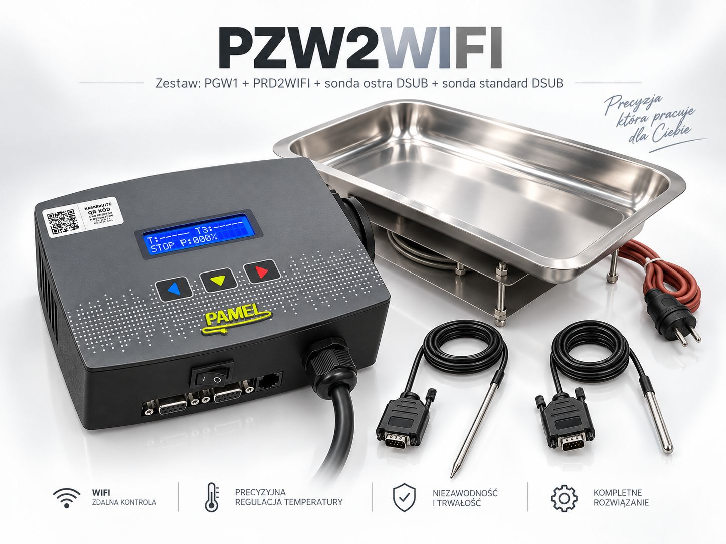 PAMEL PZW2WIFI 2000 W – zestaw do wędzarni Wi‑Fi z PRD2WIFI, PGW1 i 2 sondami